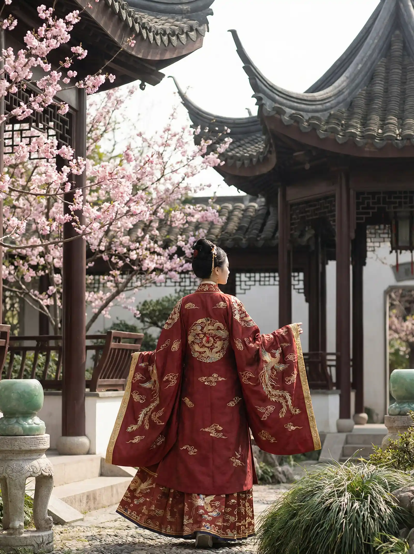 黄瓜视频免费av 明制汉服红色凤凰刺绣